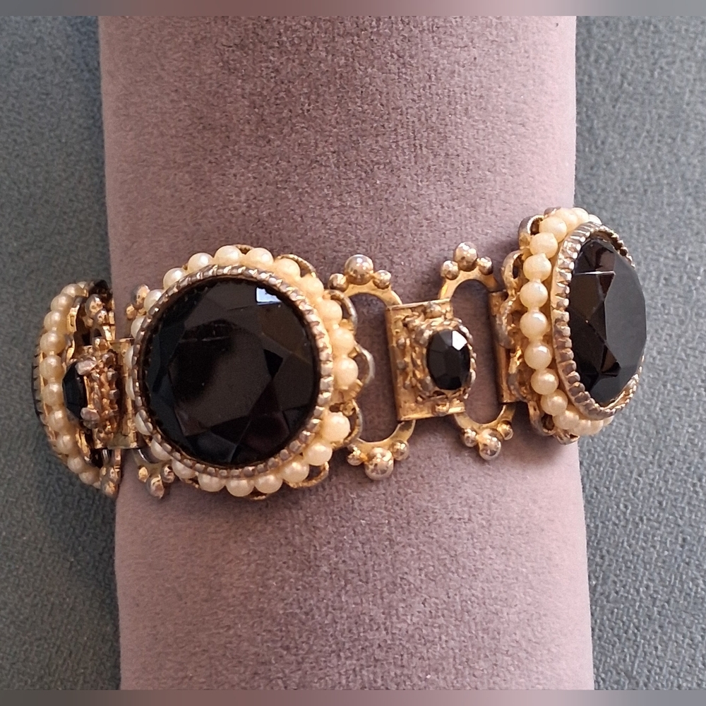 Victorian Revival Jet Glass Bracelet